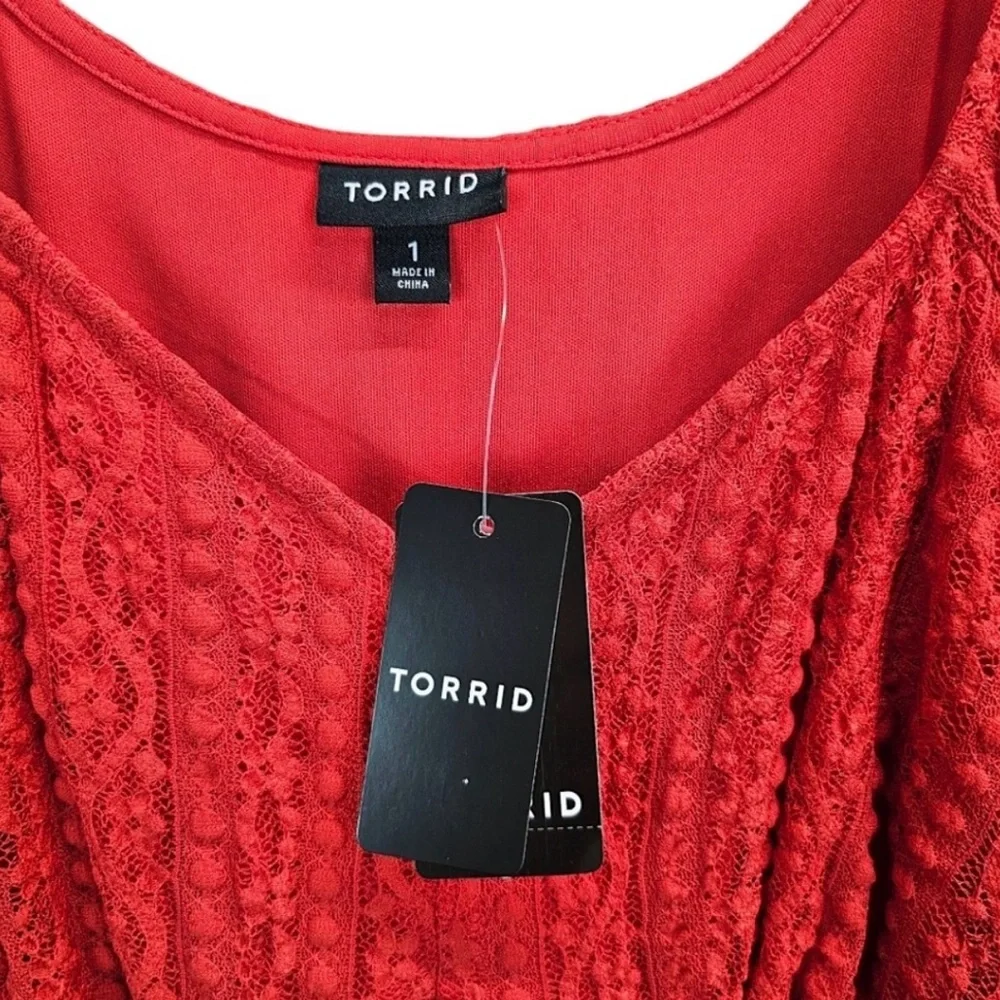 NWT Torrid Red Lace 3/4 Sleeve Fit and Flare Sweetheart Neck Dress Sz 1X - Picture 7 of 10